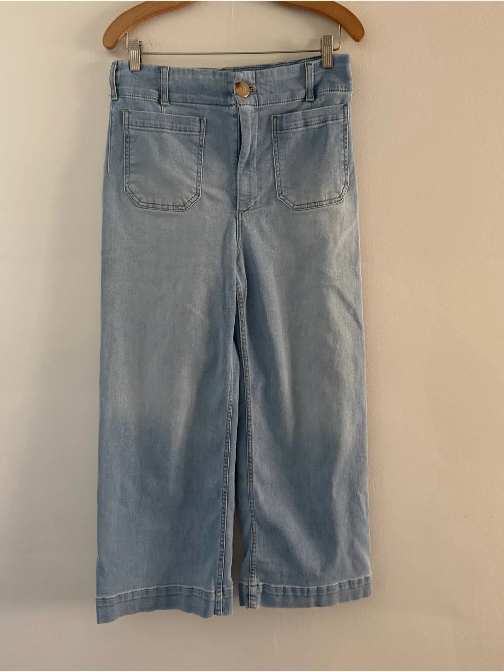 Maeve Colette Jeans Wide Leg Crop Denim Blue Light Wash Patch Pockets Size 30
